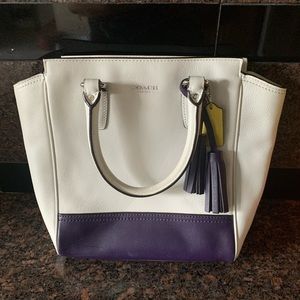 White Coach Purse with Purple & Yellow